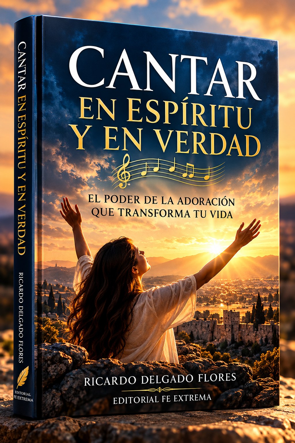 Mockup individual de Cantar en Espíritu y en Verdad con portada azul y dorada